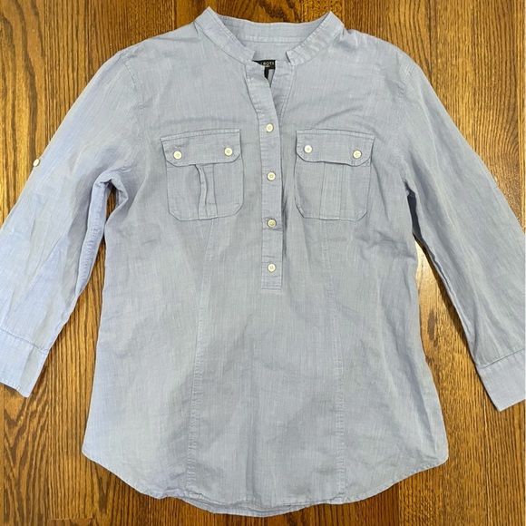 Talbots Ladies Blue Chambray Shirt, 3/4 Sleeves, Rollup Size 6 - Picture 1 of 6